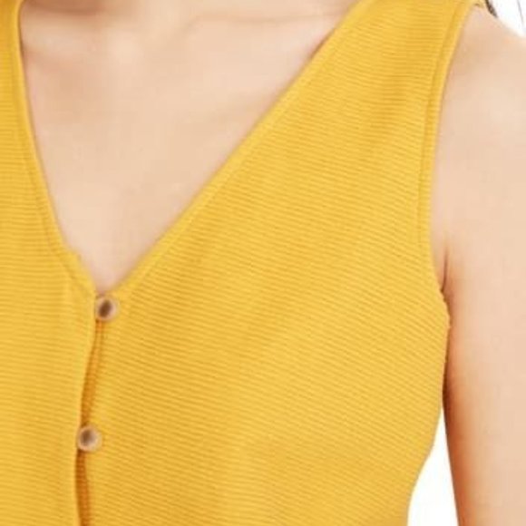 Mustard Texture & Thread Button-Front Tie Tank Top - Picture 4 of 6